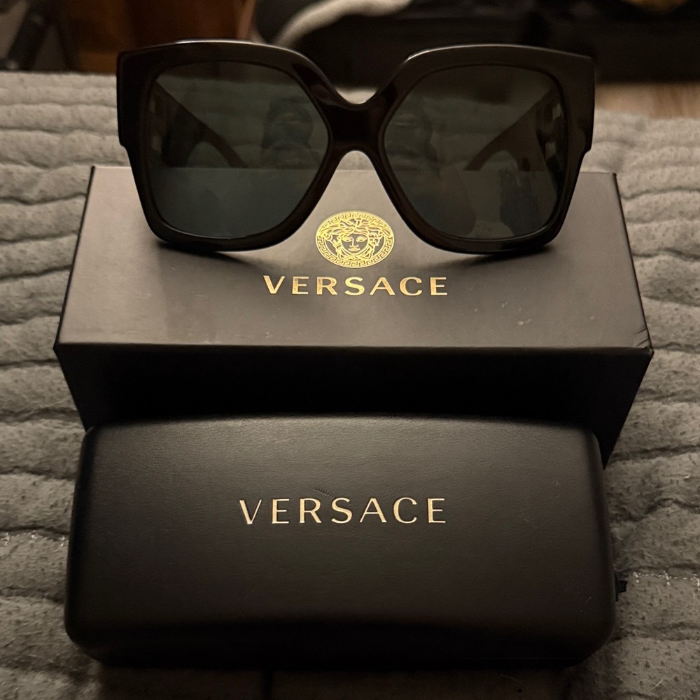 Versace Black Square Women's Sunglasses with Dark Lenses